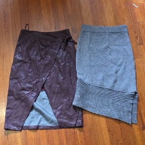 Women’s Wrap Faux-Leather Skirt and Ribbed Knit Pencil Skirt Set - Purple & Gray